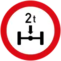 No vehicles with axle weight greater than indicated