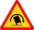 201d: Curve to the right with a danger of vehicle rollover