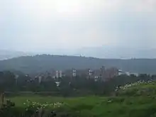 Looking southwest from the top of the pyramid with the Villa Olimpica (now housing) built for the 1968 Summer Olympics