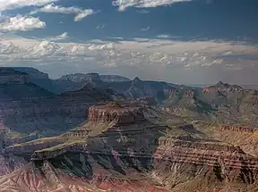 View from Lipan Point with Apollo Temple centered, Jupiter Temple behind left, and Gunther Castle upper right