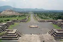 Image 49Teotihuacan view of the Avenue of the Dead and the Pyramid of the Sun, from the Pyramid of the Moon (from History of Mexico)