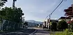 View of highest point of mountain from neighboring town of Fukushima, Hokkaido.