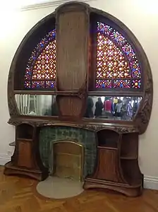 Salon fireplace today,with colored glass added by Jacques Majorelle