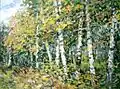 Edgars Vinters, My birch trees in summer, Oil on cardboard 65 x 87 cm, 2001 (Hans Joachim Gerber collection)