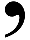 Latin comma, resembling a filled-in, curved numeral 9