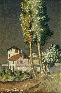 Casolari dietro due alberi, 1937