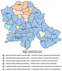 Religious structure of Vojvodina by municipalities in 2011.