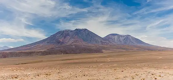 San Pedro volcano on the left and San Pablo volcano on the right