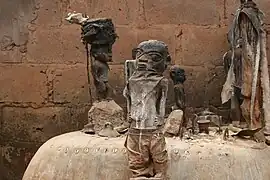 Vodun altar with several fetishes in Abomey, Benin.