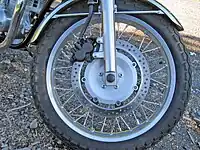 Floating disc brake on Kawasaki W800