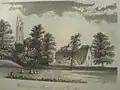 1856 etching of castle and church