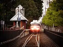 A southbound WES train pulling into the station