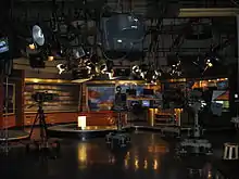 Image 45News set for WHIO-TV in Dayton, Ohio. News anchors often report from sets such as this, located in or near the newsroom. (from News presenter)