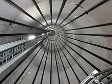 Image 25Inside view of a wind turbine tower, showing the tendon cables (from Wind turbine)