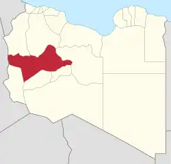 Map of Libya with Wadi al Shatii district highlighted