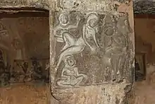 Hanuman depicted on a pillar at Udavalli Caves.