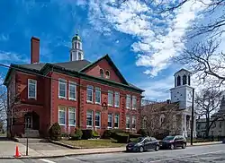 (L–R) Walley School (1896), First Baptist Church, and Bristol County Statehouse/Courthouse (1816)