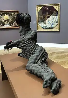 Outstretched by Wangechi Mutu, with Sleeping Venus by Eustache Le Sueur in the background, 2021.