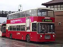 A Dennis Dominator in the Warrington Borough Transport livery introduced in 1986