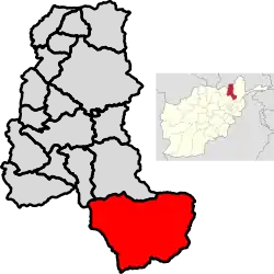 Map of Takhar Province with Warsaj highlighted in red