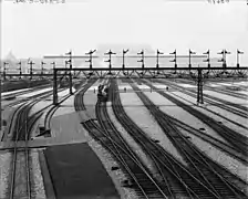 Trains at the station shortly after its completion, circa 1908