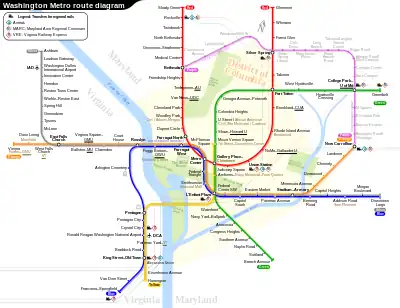 Unofficial route diagram of the Washington Metro