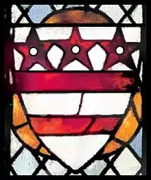 The Washington family coat of arms in 14th-century stained glass at Selby Abbey, North Yorkshire, England