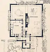 The Concrete House was also depicted in the Wasmuth Portfolio published in 1910. Plate XIVa shows an open floor plan: no wall separates the living and dining rooms.