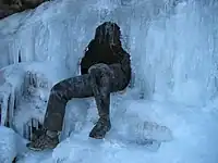 The waterfall exit after breaking through the ice to exit in the fall