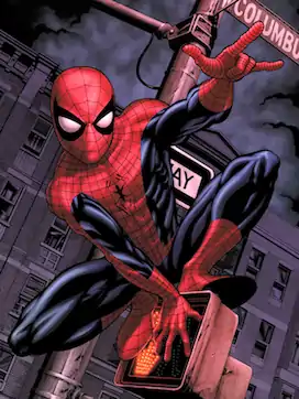 A drawing of Spider-Man crouched, looking up to the camera