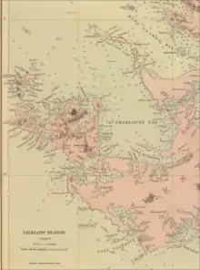 Detailed old map, or rather chart of Weddell Island; dashed line shows kelp that ships should avoid