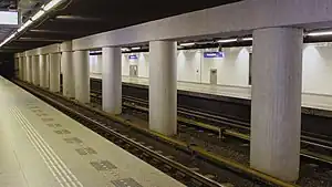 The platforms and track of Weesperplein metro station