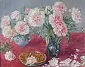 White peonies on red (1970)