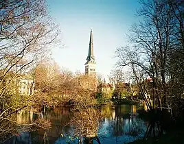 The cathedral seen from the banks of River Svartån