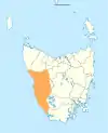 Map showing West Coast LGA in Tasmania