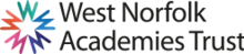 5 'W's of green, light blue, dark blue, pink and orange clockwise, connected at the base corners to form a star in the centre, next to the words 'West Norfolk Academies Trust'.