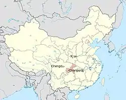 The locations of the three cities which form the Economic Zone. Chongqing Municipality is shaded red.