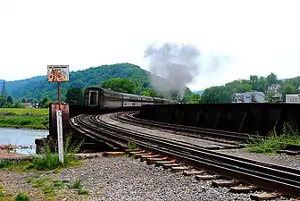 WMSR Numbers 501 and 734 crossing the Potomac River from Cumberland to Ridgeley.