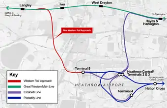 map showing route of proposed link to Heathrow