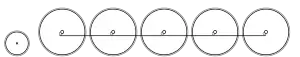 Diagram of one leading wheel and five large driving wheels joined by a coupling rod