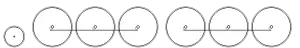 Diagram of one small leading wheel and two trios of large driving wheels, each trio joined by a coupling rod