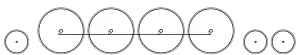 Diagram of one small leading wheel, four large driving wheels joined by a coupling rod, and two small trailing wheels