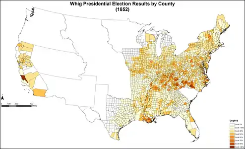 Map of Whig presidential election results by county