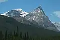 White Pyramid (left) and Mt. Chephren seen from the south along the Icefields Parkway