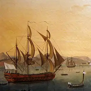 A ship of the line at the Battle of Martinique in 1780