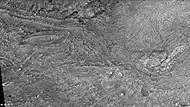 Layers in mound of Crommelin crater, as seen by CTX  camera.  Note: this is an enlargement of previous image.