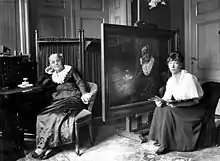 Wilhelmina Drucker sitting for her portrait for her seventieth birthday, 1917.