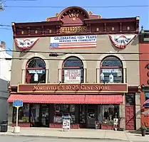 The Willard Bros. Block (1914, NHD) houses the Northville 5-10-25 Cent Store, which claims to be the oldest five-and-dime in the U.S.