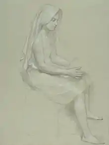 A nineteenth-century version of the original type of chiaroscuro drawing, with coloured paper, white gouache highlights, and pencil shading