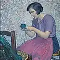 Winding yarn. The model was Louise Descharles.